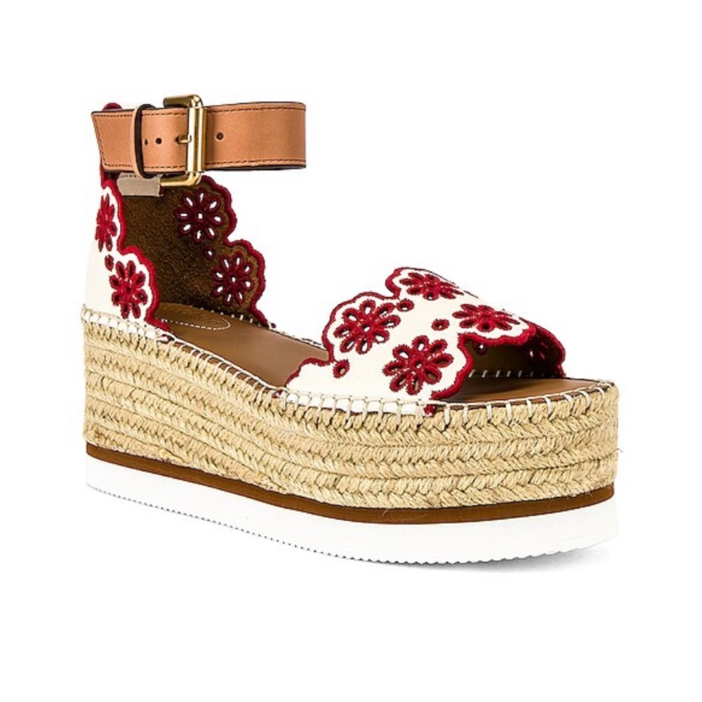 See by Chloe Glyn Platform Sandal, 38 (US 7), Red & White